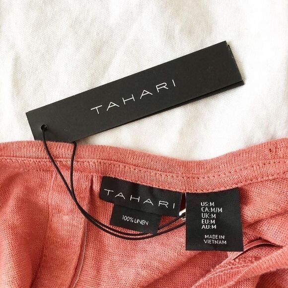 Tahari NWT peach 100% linen button back top Size M - Picture 8 of 9